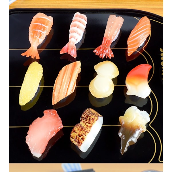 Simulering små sushi rekvisita modell simulering japansk stil risbollar lax sushi leksaker (två kungslax sushi),