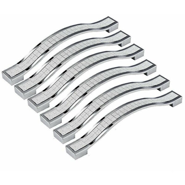 6x 128mm Kristallinen Ovenkahva Koriste Ovennuppi Huonekalunuppi Huonekalujen Laatikon Kaapin Roskakorin Vaatekaapin Kaappiin, Hopea
