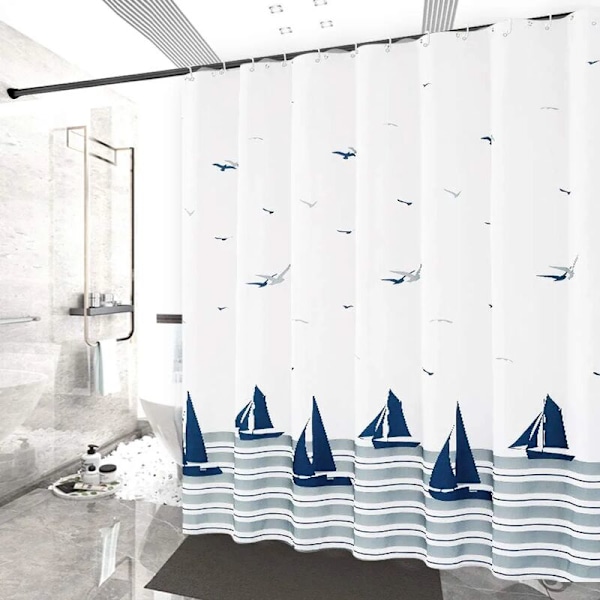 Vaskbart Polyester Bruseforhæng, Vandtæt, Anti-Skimmel, Antibakterielt med 12 Bruseforhængsringe, 180 x 200 cm, Ocean Mønster