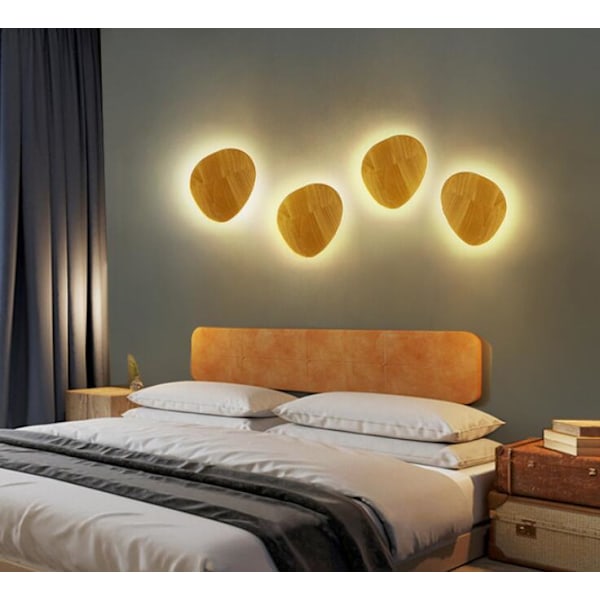 Modern Kreativ Vägglampa i Massivt Trä (3069-Large + Varmt Ljus),