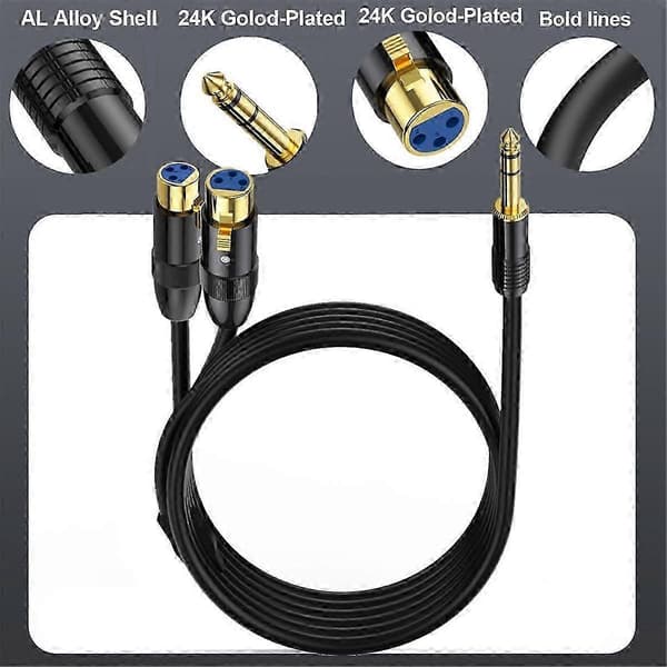 XLR hun til 1/4 tomme TRS stereo han dobbelt Y-splitter adapterkabel sort Black