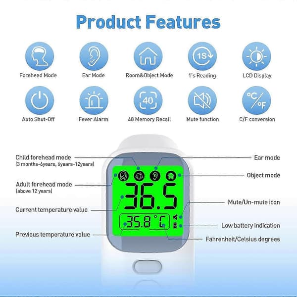 Febertermometer Beröringsfri Digital Baby Örontermometer Panntermometer
