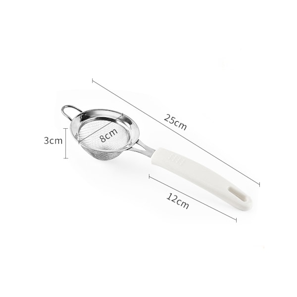 304 Rostfritt Stål Mjölsikt 30 Mesh Dubbel Mesh Bakverktyg 8CM Vitt Handtag,