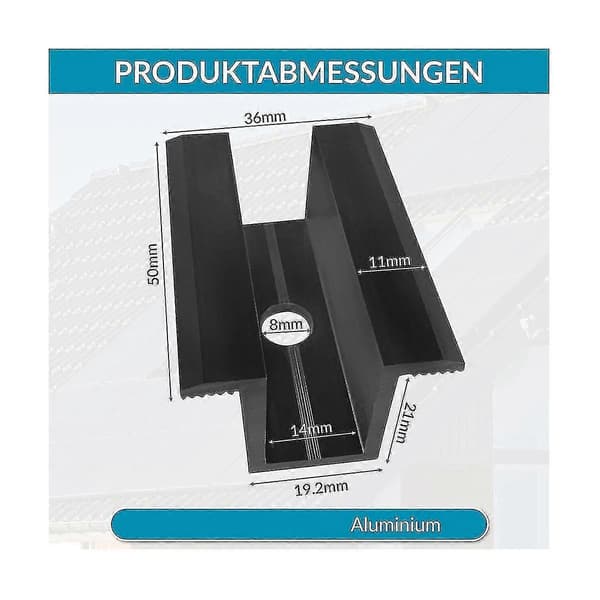 10 X Centerklemme PV Solpaneler, Sort, Modulklemme Til Alle Rammehøjder, Solpanelbeslag