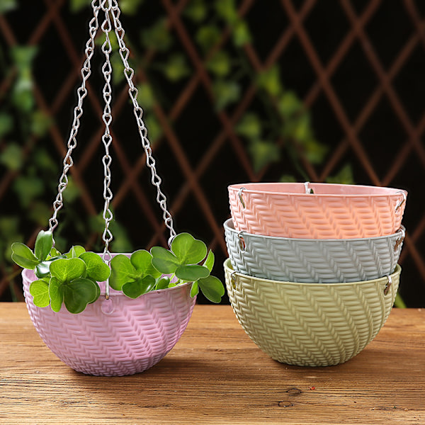 2 stk. Små hængende rattanpotter, sukkulent hængepotter, mini hængepotter, nordiske farve plastik blomsterpotter (blå + lilla)