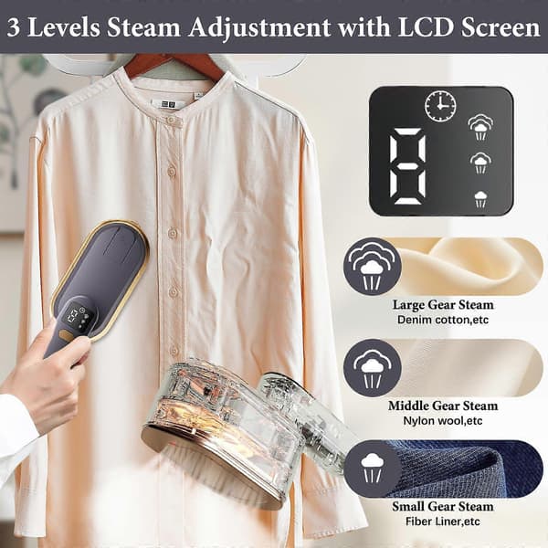 Reseångstrykjärn med LCD-display, 10 sekunder snabb uppvärmning, 1200W (grå)