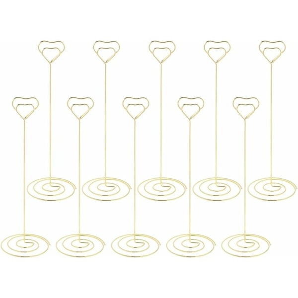 Hjerteformet Bordnavneholder, Bordnummer Navnekort Notat Foto Menu Klip Holder til Bryllupsfest 10 stk. (Guld)