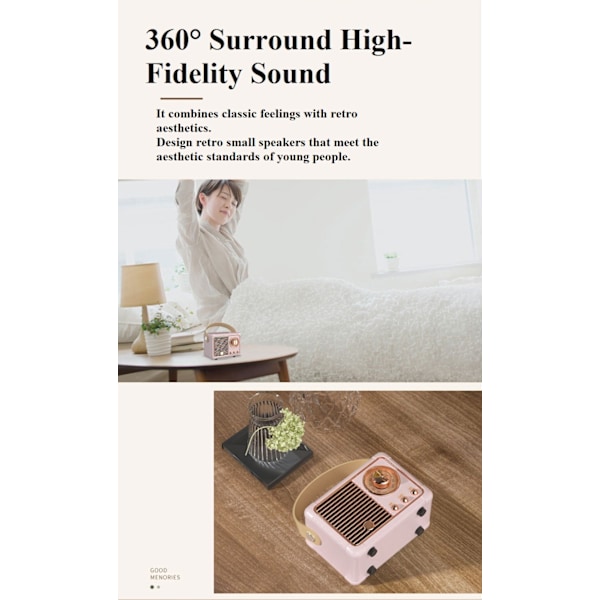 Bluetooth Audio Retro Mini Kannettava Audio Langaton Kortti Radio (Valkoinen),