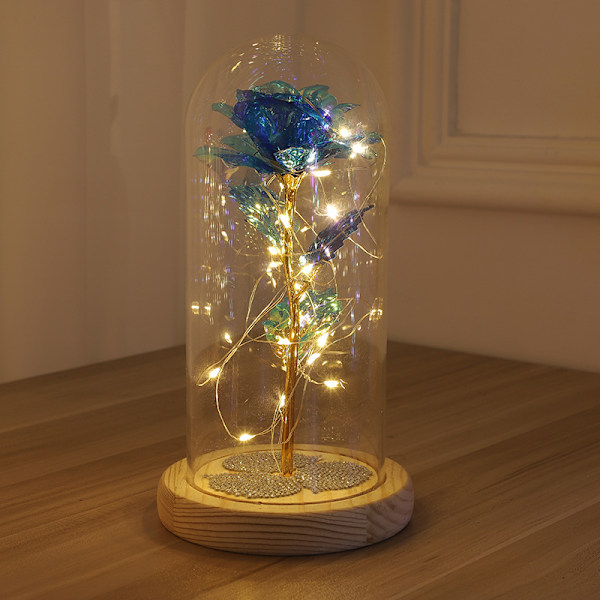 Præserveret Blomst Glas Cover Guldfolie Rose Blomst med LED Varmt Lys, Valentinsdag og Julegaver (04)