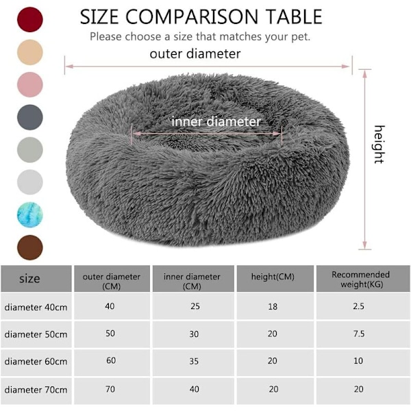 Syksyn ja talven paksuuntunut pyöreä pehmoinen lemmikkisänkytyyny syvään uneen kissanpeti ja koiranpeti tummanharmaa 40cm500g