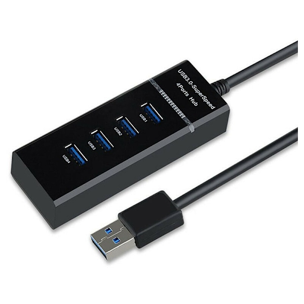 USB-hubb, USB-splitter, 4 portar 3.0 En till fyra höghastighets-hubb USB-förlängare Dator USB-splitter för att förlänga Svart