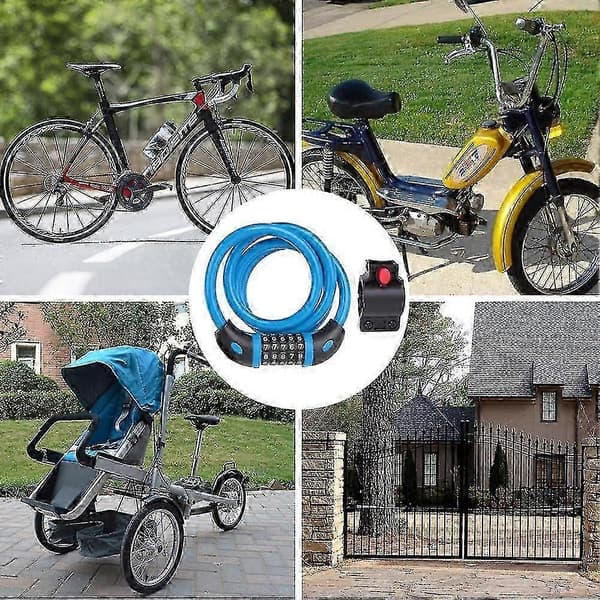 Højsikker 5-cifret cykelkombinationslås (sort) - 1,2 m wirelås White