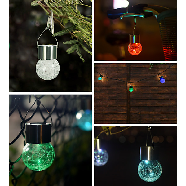 Solcellsdriven utomhusljuskrona murarburk glasburk gräsmatta balkong LED sprucken glaskula hängande lampa,