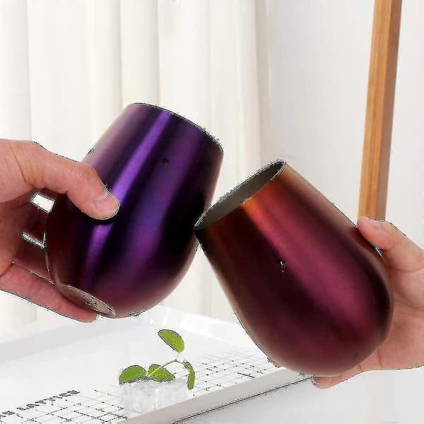 2 stk. stilkløse vinglas sæt holdbare rustfri stålglas Purple