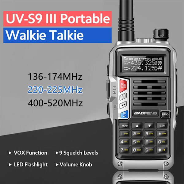 BAOFENG UV-S9 III Tri-Band Bärbar Walkie Talkie 10W Hamradio 2 Antenner 10KM Lång Räckvidd VOX Funktion 128CH, Gul