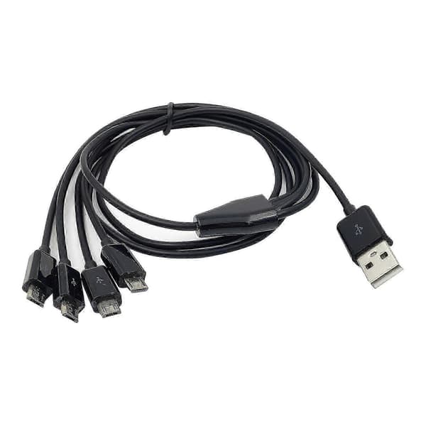 USB till Micro USB 4-i-1 Splitterkabel 75cm Huvudledning + 25cm Gren Vit Black
