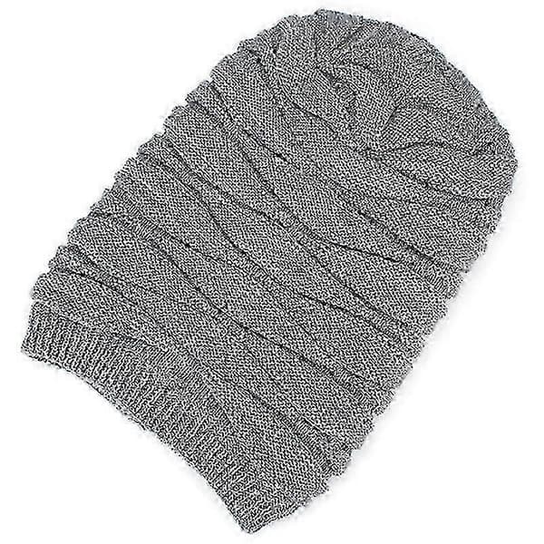 Varm stickad oversized slouch mössa unisex vintermössa lång stil