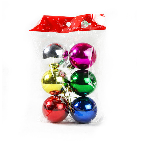 Ett paket med 6 julgranskulor, elektropläterade plastornament, lysande julgransdekorationer, 5 cm (Blandade färger)