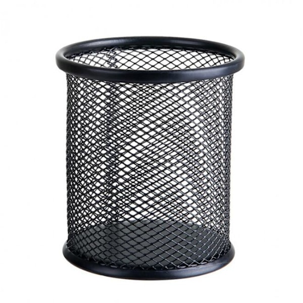 Kontorartikler Studenter Penholder Multifunktionel Skrivebordsopbevaring Metal Jern Mesh Penholder Affaldsholder Opbevaringsartikler Sort Rund