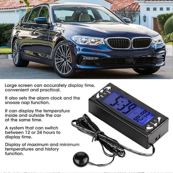 12V Digital Biltermometer Fordonsklocka LCD Temperaturmätare med Larmfunktion