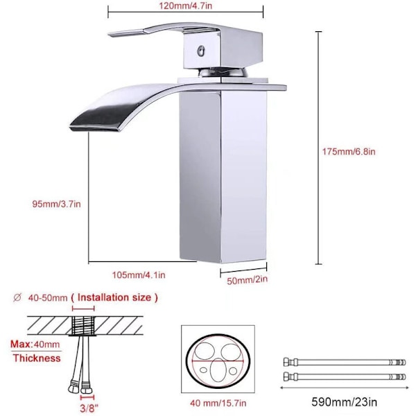 Badrumsblandare, Modern Design Vattenfall Tvättställsblandare, Hållbar Kopparventilhusdesign, Krompläterad Mässing. Varmt och Kallt Vatten Tillgängligt