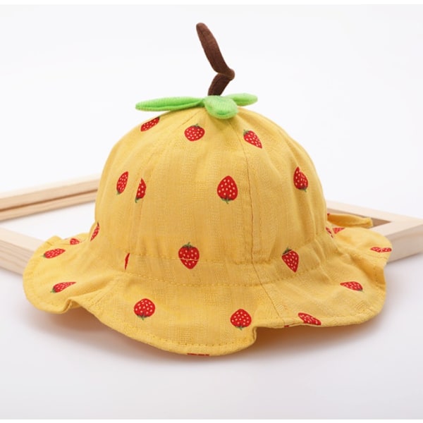 Baby solhatt babyhatt vår och höst tunn bomull söt justerbar prinsessa fiskarhatt (två gula skärmar)