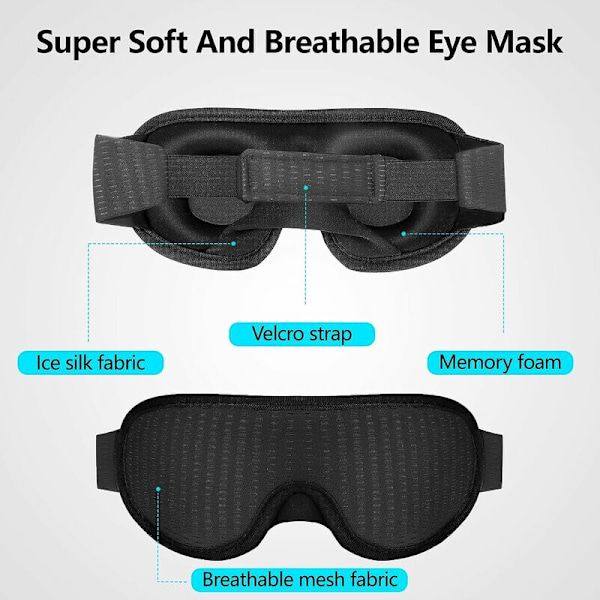 Sovemaske Øjenmaske Blindfold Øjenmaske til Sovning Memory Foam 3D Konturformet Pasform til Mænd Kvinder, Sort