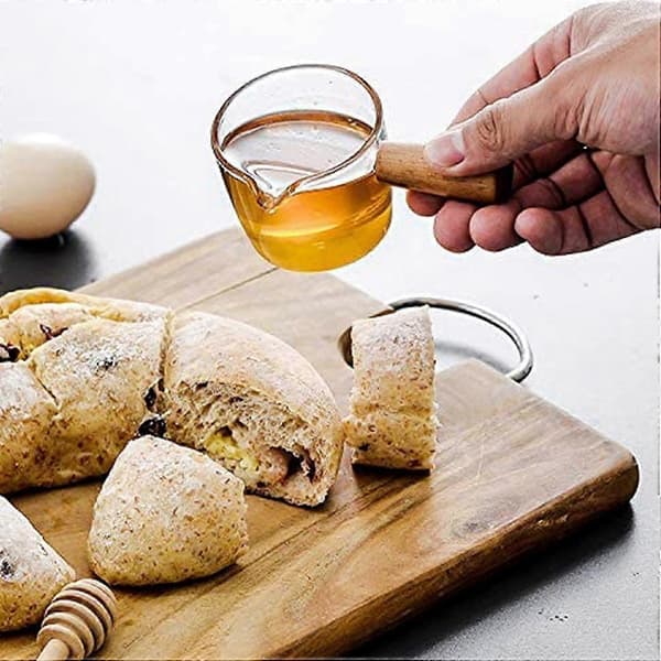 6 kpl läpinäkyvä lasinen kermakko puukahvalla, mini kahvimaitokermakannu. 100 ml