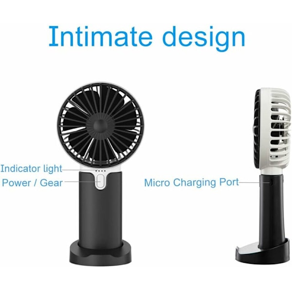 Mini Kannettava Kädessä Pidettävä Tuuletin Suurella Kapasiteetilla USB Ladattava (Musta 3000mAh Akku)