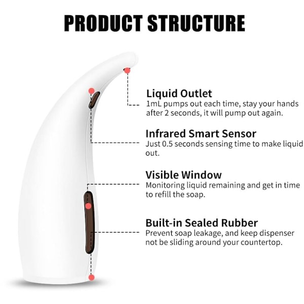 300ml Automatisk Tvåldispenser Infraröd Sensor Beröringsfri Handsfree Tvåldispenser Diskmedel Lotion Gel