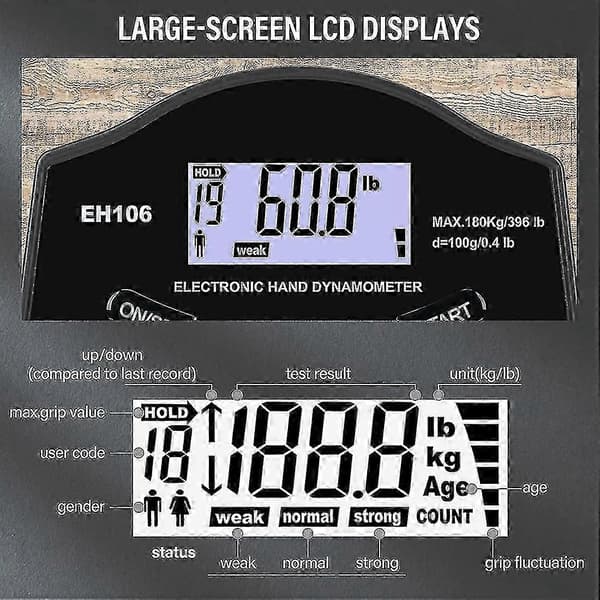 USB Grebsstyrkemåler Digital Dynamometer 180kg/396lbs til Håndgreb