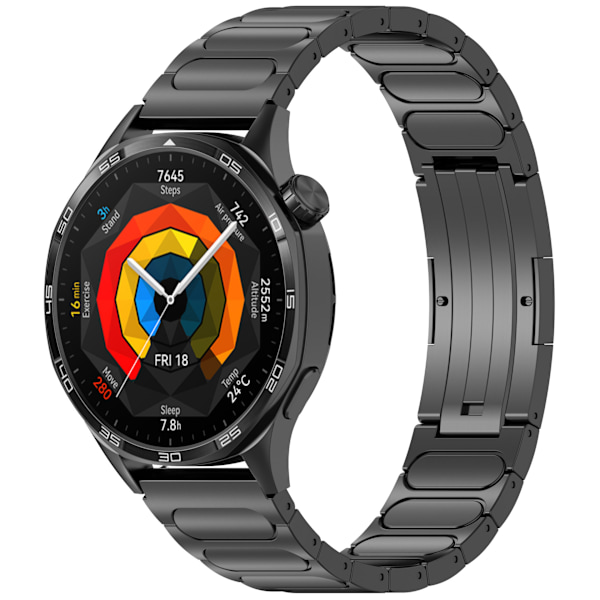 Titanium klockarmband för 22 mm Smartwatch Fällbart lås Svart Sort