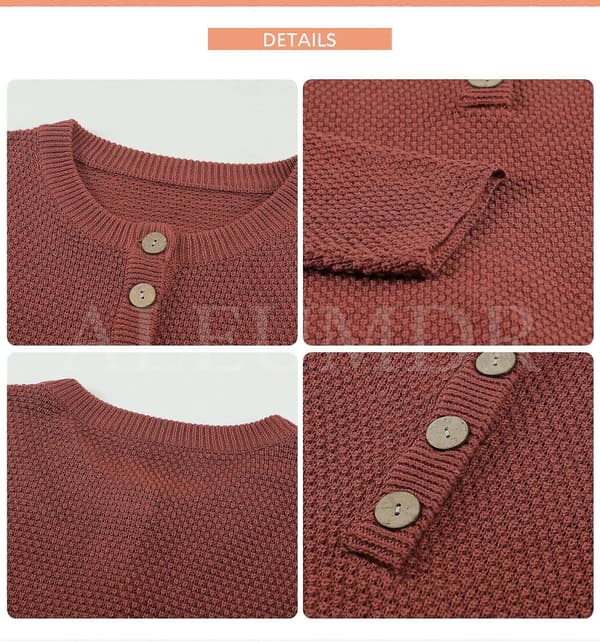 Dame V-hals langærmet sweater med knapper, vaffelstrikket pullover til efterår og vinter, Pulm M Pulm S