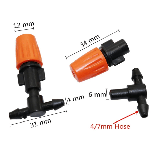 Droppbevattningssystem orange justerbart munstycke 10 stycken (4/7 kapillärrör på båda sidor)