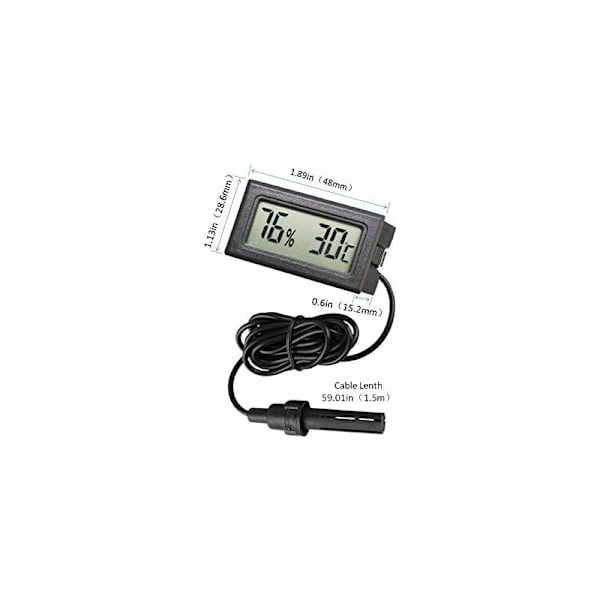 2 Stycken Elektronisk Termometer Hygrometer Inbyggd Digital Termometer Hygrometer med Sladd (Celsius Svart)