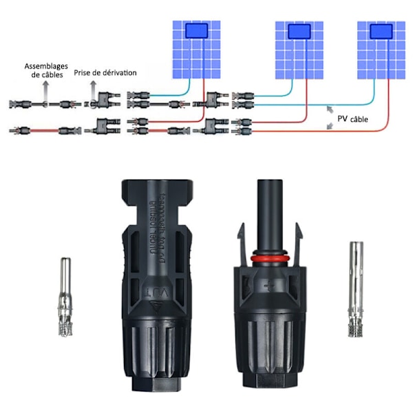 10 par / 20 par han/hun solpanel kabelstik til PV-system, 20 par med 2 stk. skruenøgle - 20 par med 2 stk. skruenøgle