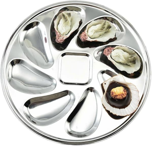 8 riller stor tallerken østersfad elegant serveringsbakke rustfrit stål materiale velegnet til hjem og restaurant rustfrit stål Ref: 9236-Good