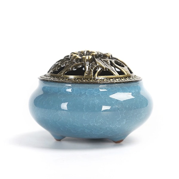 Celadon Rökelsebrännare Keramisk Kopparlock Antik Rökelsebrännare (Isig Krackel Himmelsblå)