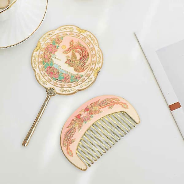 Håndholdt spejlsæt makeupspejl og kam retro design bærbart hårbørstegave Style A