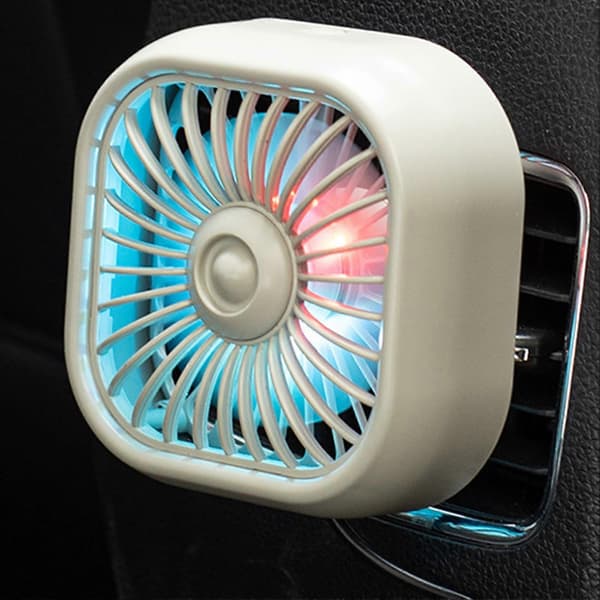 Bilventilator med farverigt lys, 3 vindhastigheder, lav støj, USB-køleventilator til køretøjer, khaki