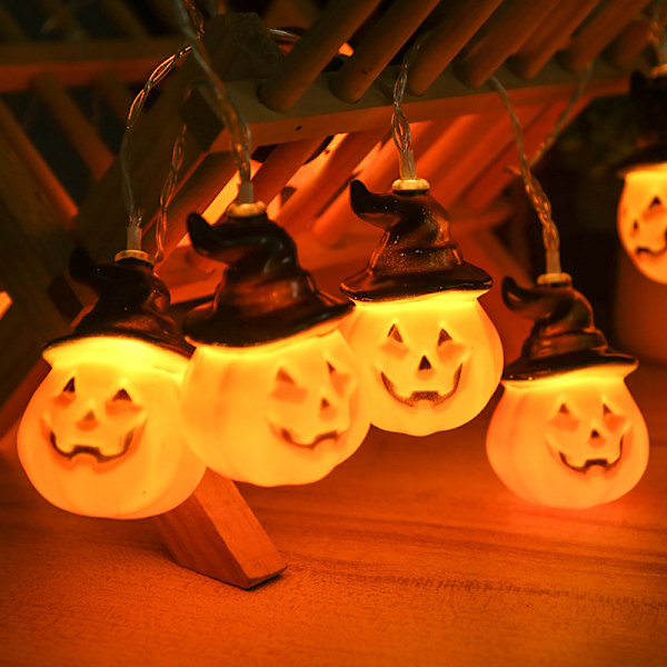 Juldekoration LED Ljusslinga Halloween Melon 3 Meter 20 Lampor med Blinkande Batterilåda (Gul Hatt Pumpa)