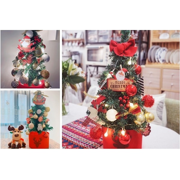 Koreanskt Rosa Mini Julgransset, Julgransdekoration för Skrivbord med LED Snöträdspresent (45CM Röd)