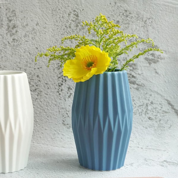 Korall dekorationsvas, vardagsrumsdekoration keramisk blomma (blå, 8.8*14.2CM)