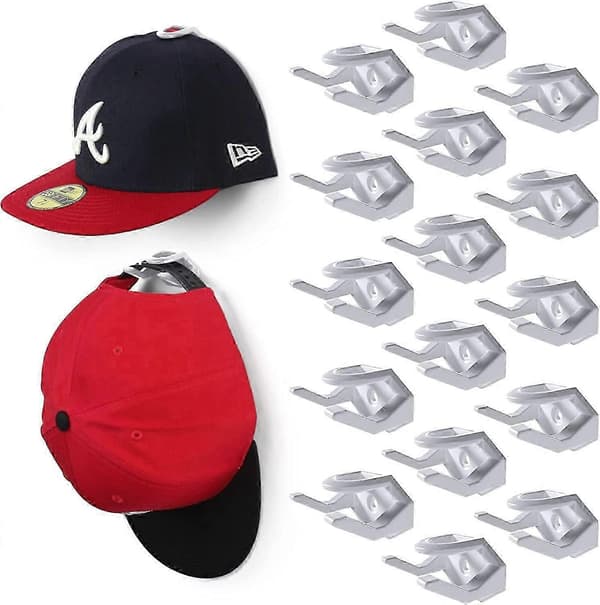 Starka självhäftande hatthängare för vägg, hattorganisatör för kontor och sovrum, perfekt för baseballkepsar 16pcs White