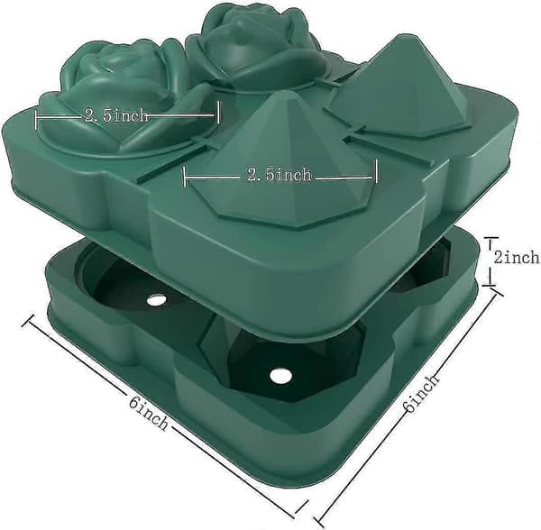 2,5 tommer silikoneisform 2 roser og 2 diamant hulrumsbakke Green