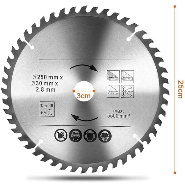 Træsav 250*2.8*30*48T/60T 2 typer i én kasse