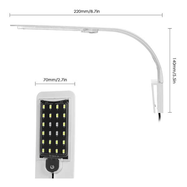 Akvarium LED belysning x5 clip lys landskabslys 10W blå og hvidt lys hvid skal 220v enkelt rundt stik 2-59 sæt