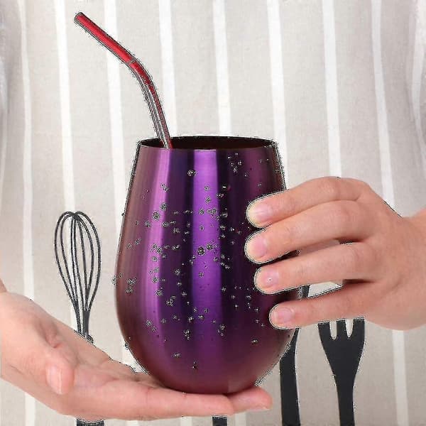 2 stk. stilkløse vinglas sæt holdbare rustfri stålglas Purple