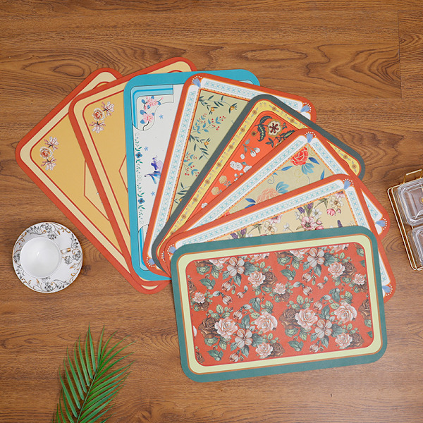 45cm*30cm Kevyt Luksus Retro Tyylinen Kukka Nahka Länsimainen Tabletti, Vedenpitävä ja Öljynkestävä Lämmöneristysalusta, Pöytätabletti (Tassel Begonia),