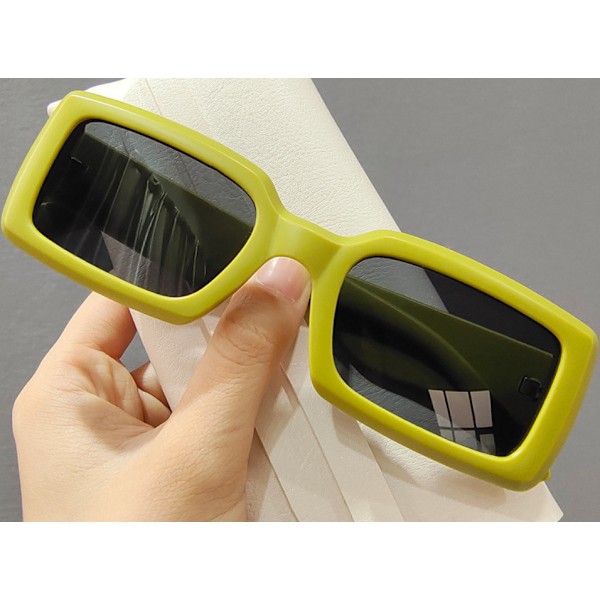 Retro frostede firkantede solbriller (avocado stel grønne glas)